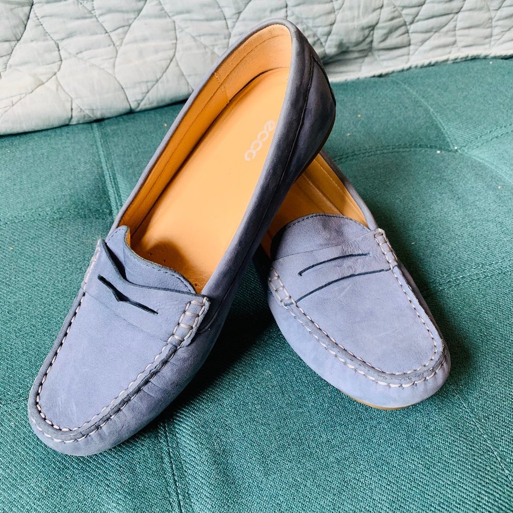 Ecco Soft Blue Suede Loafers, Size US 7.5/UK 38